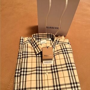 Burberry Men's Tan Plaid Shirt